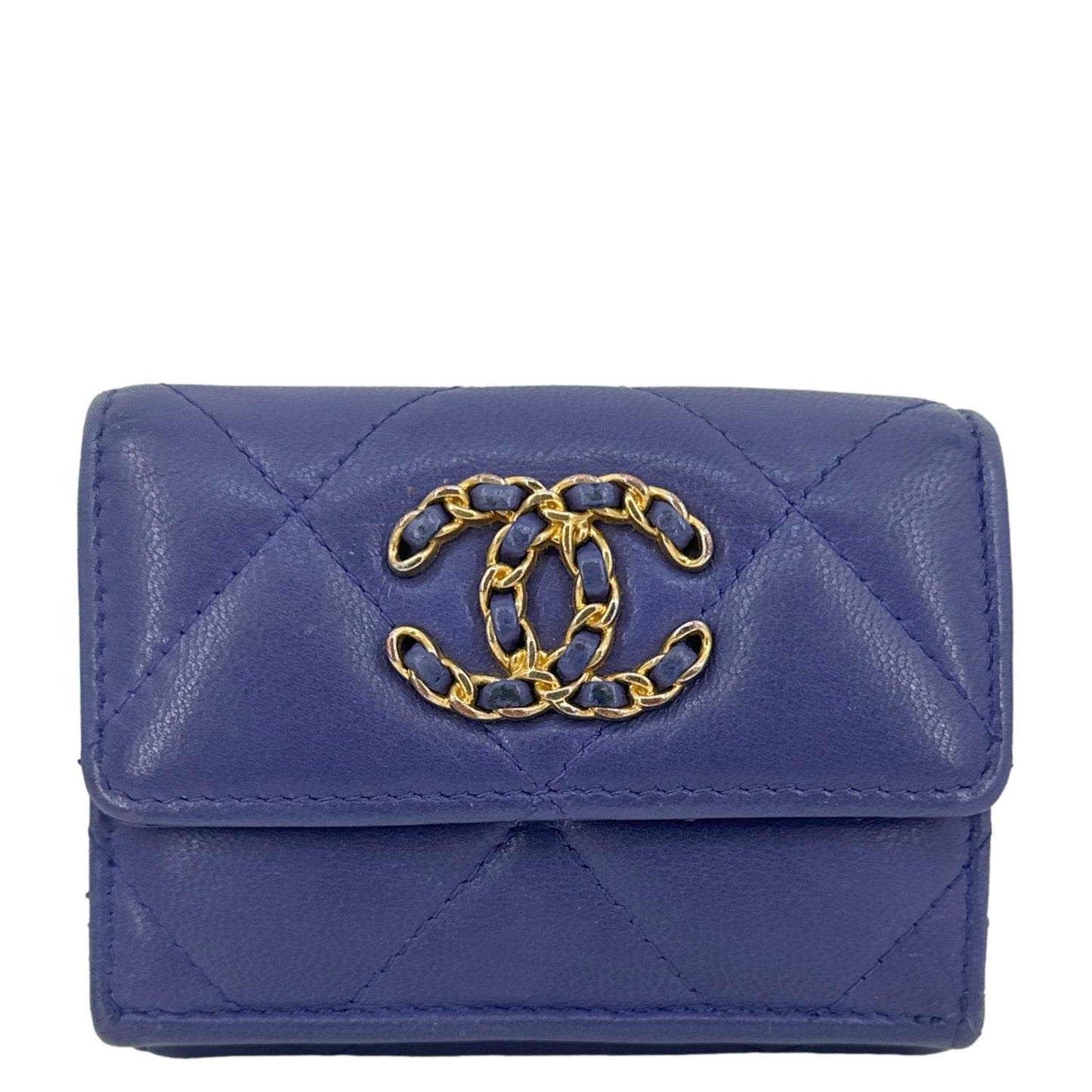 CHANEL 19 Flap Small Quilted Goatskin Leather Bifold Wallet Purple