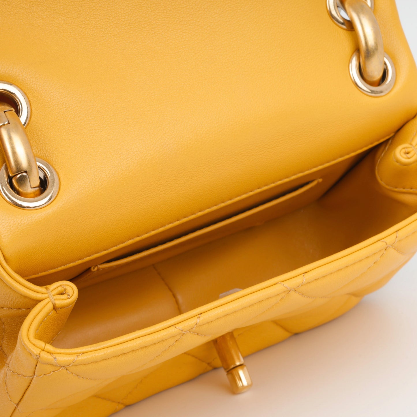 Chanel Mini Square Wenge Wood - Yellow Lambskin | Gold Hardware