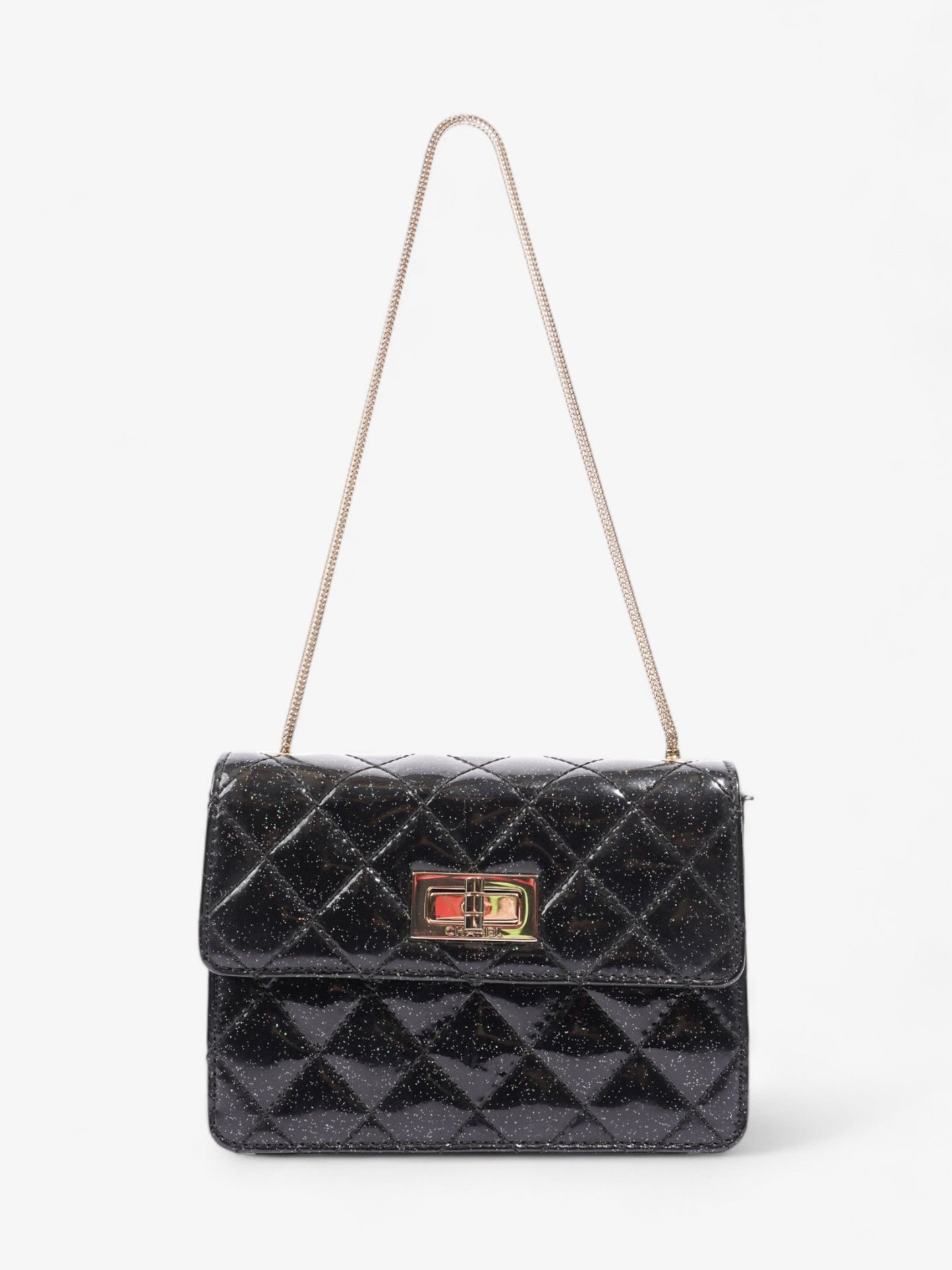 Chanel 2.55 Black Glitter Patent Leather Mini