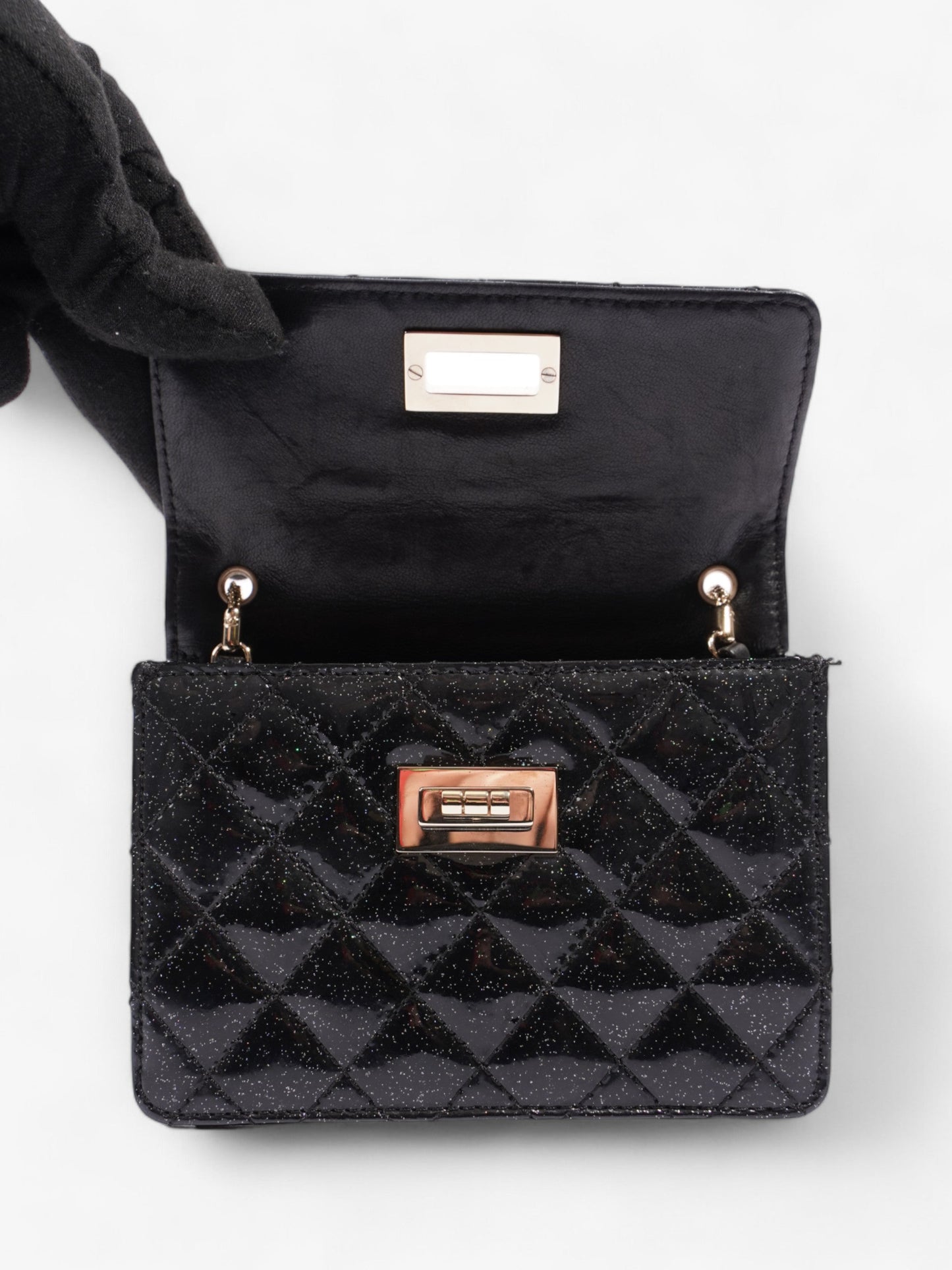 Chanel 2.55 Black Glitter Patent Leather Mini
