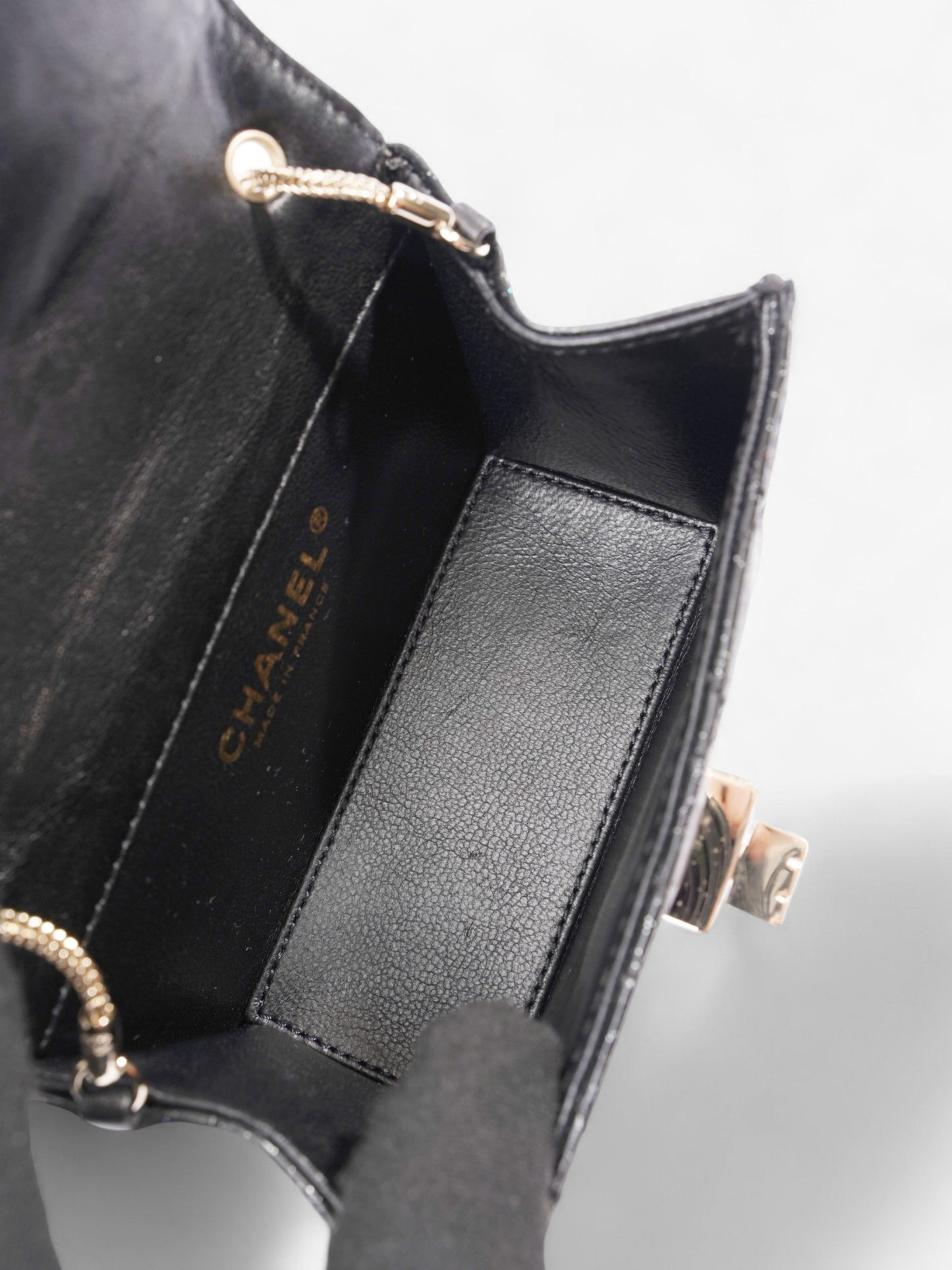 Chanel 2.55 Black Glitter Patent Leather Mini