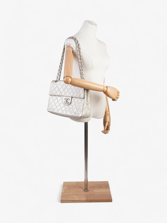 Chanel Classic Single Flap Metallic Grey Lambskin Leather Maxi