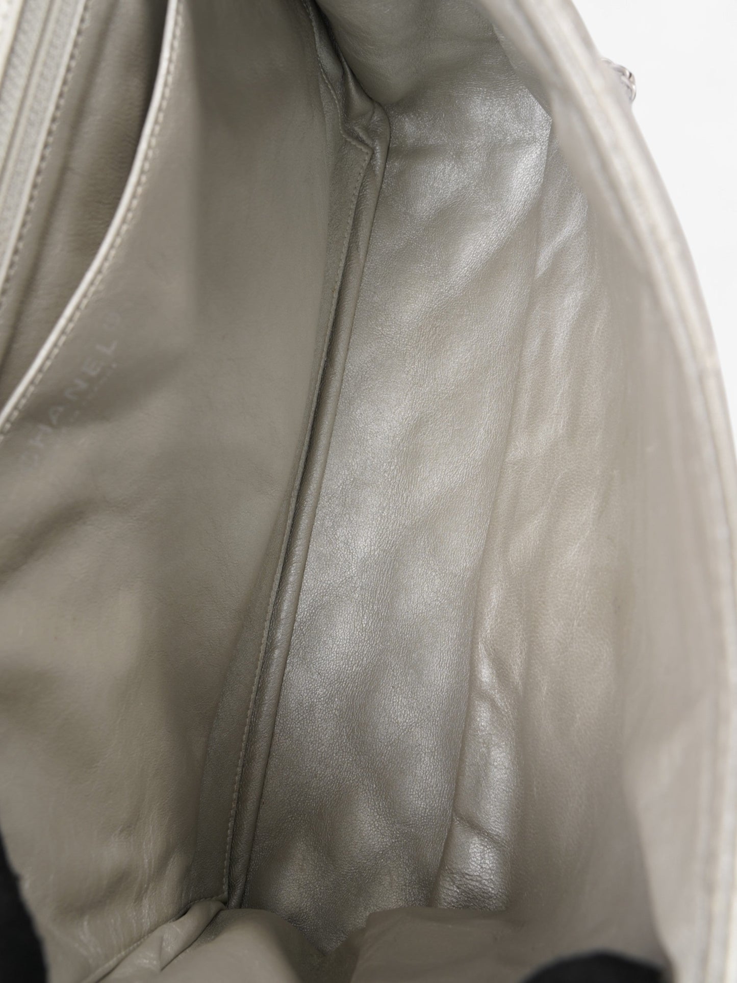 Chanel Classic Single Flap Metallic Grey Lambskin Leather Maxi