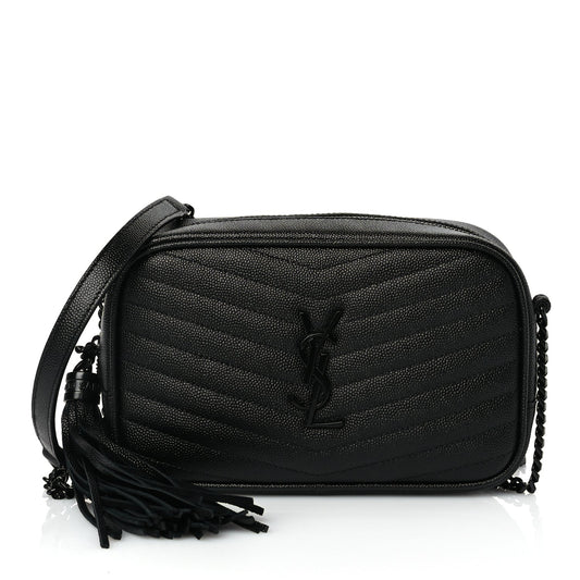 Saint Laurent Grain De Poudre Matelasse Monochrome Monogram Mini Lou Camera Bag Black