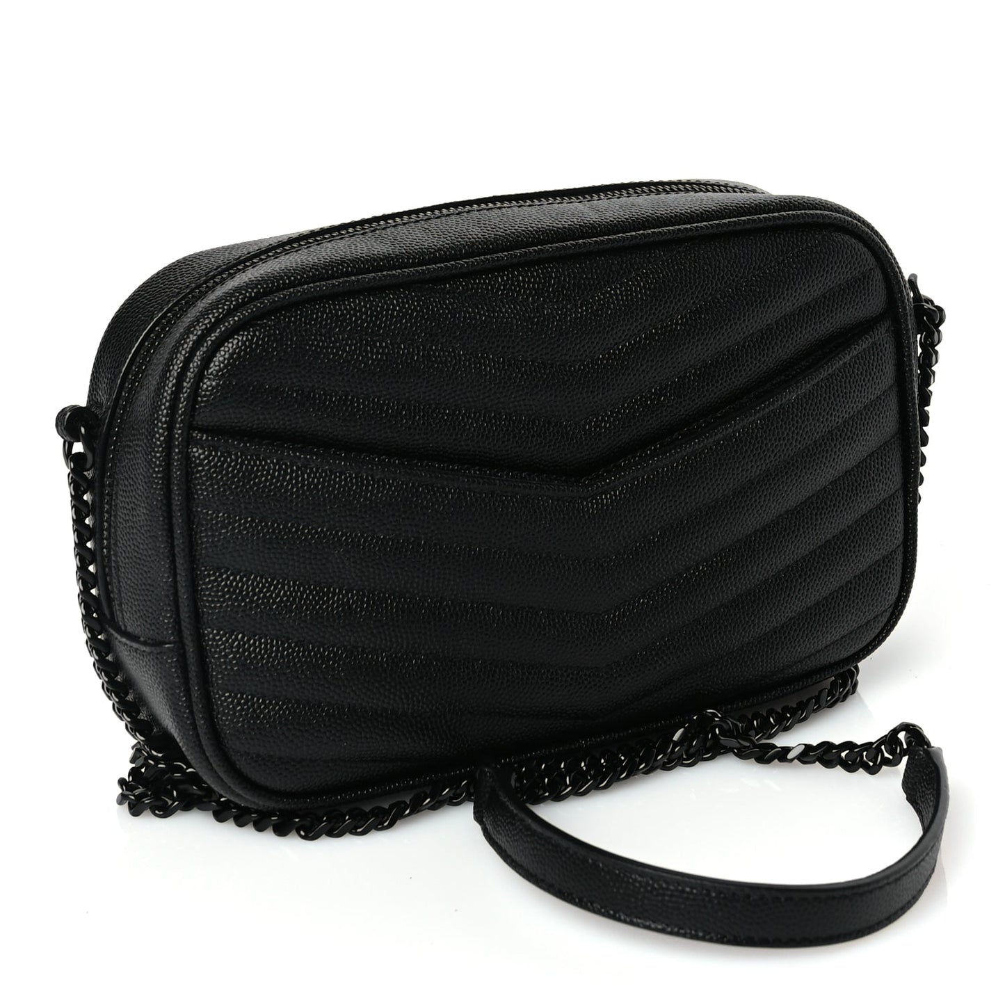 Saint Laurent Grain De Poudre Matelasse Monochrome Monogram Mini Lou Camera Bag Black