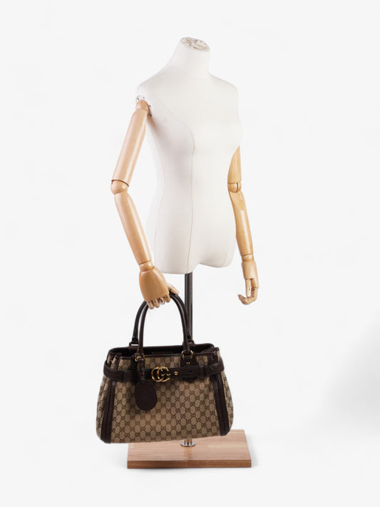 Gucci Running Tote Beige And Ebony GG Supreme Canvas Medium