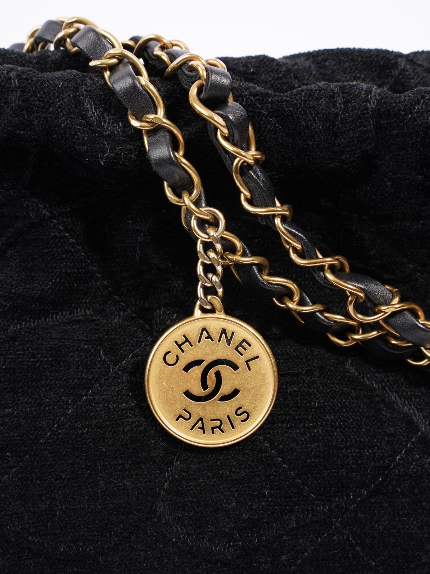 Chanel 22 Chain Black Denim Medium