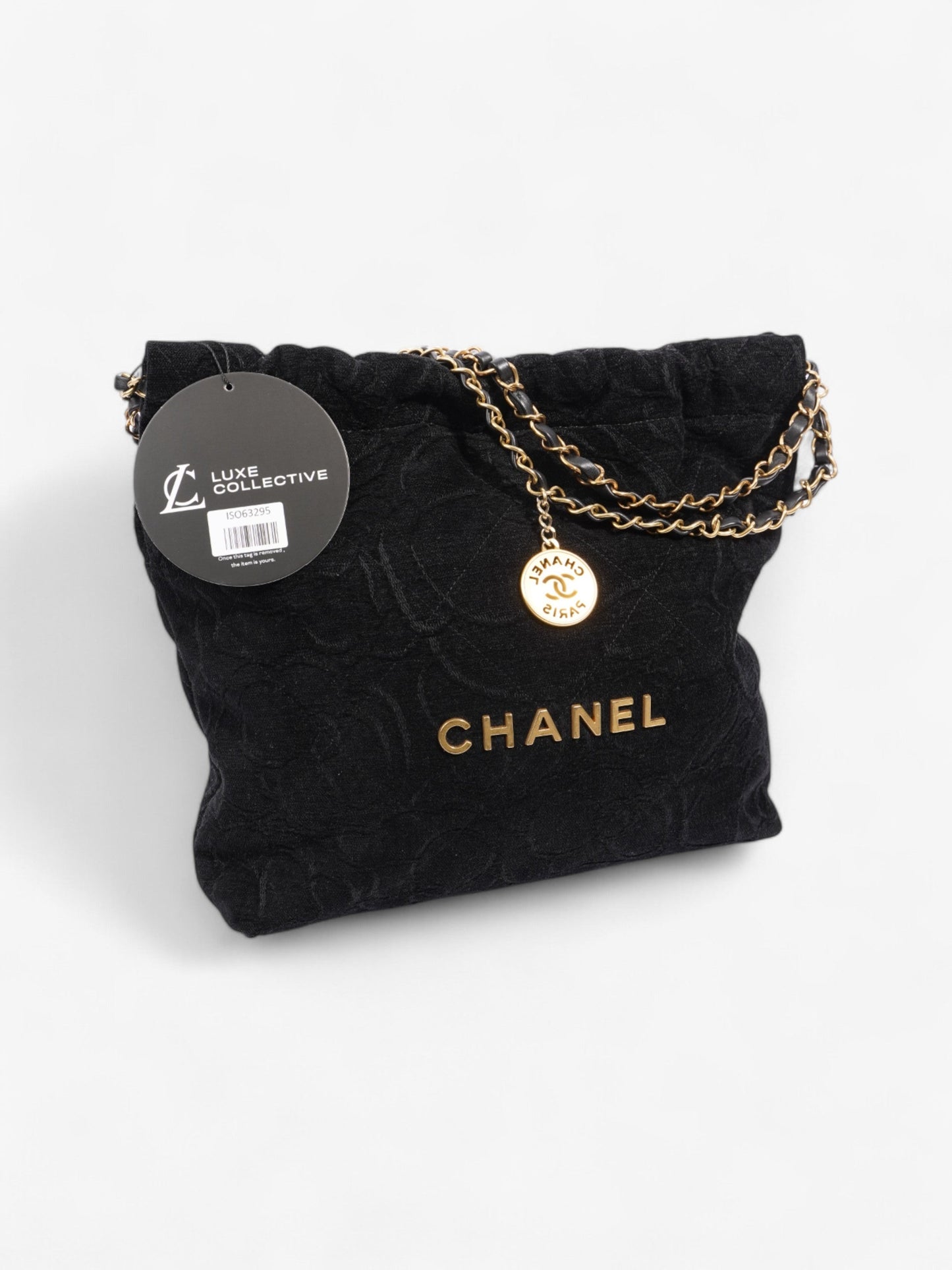 Chanel 22 Chain Black Denim Medium