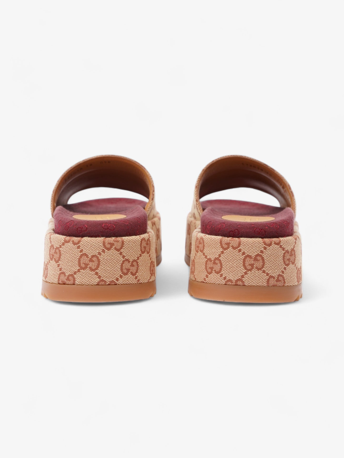 Gucci GG Canvas Platform Sandal Gold / Burgundy Canvas EU 38 UK 5