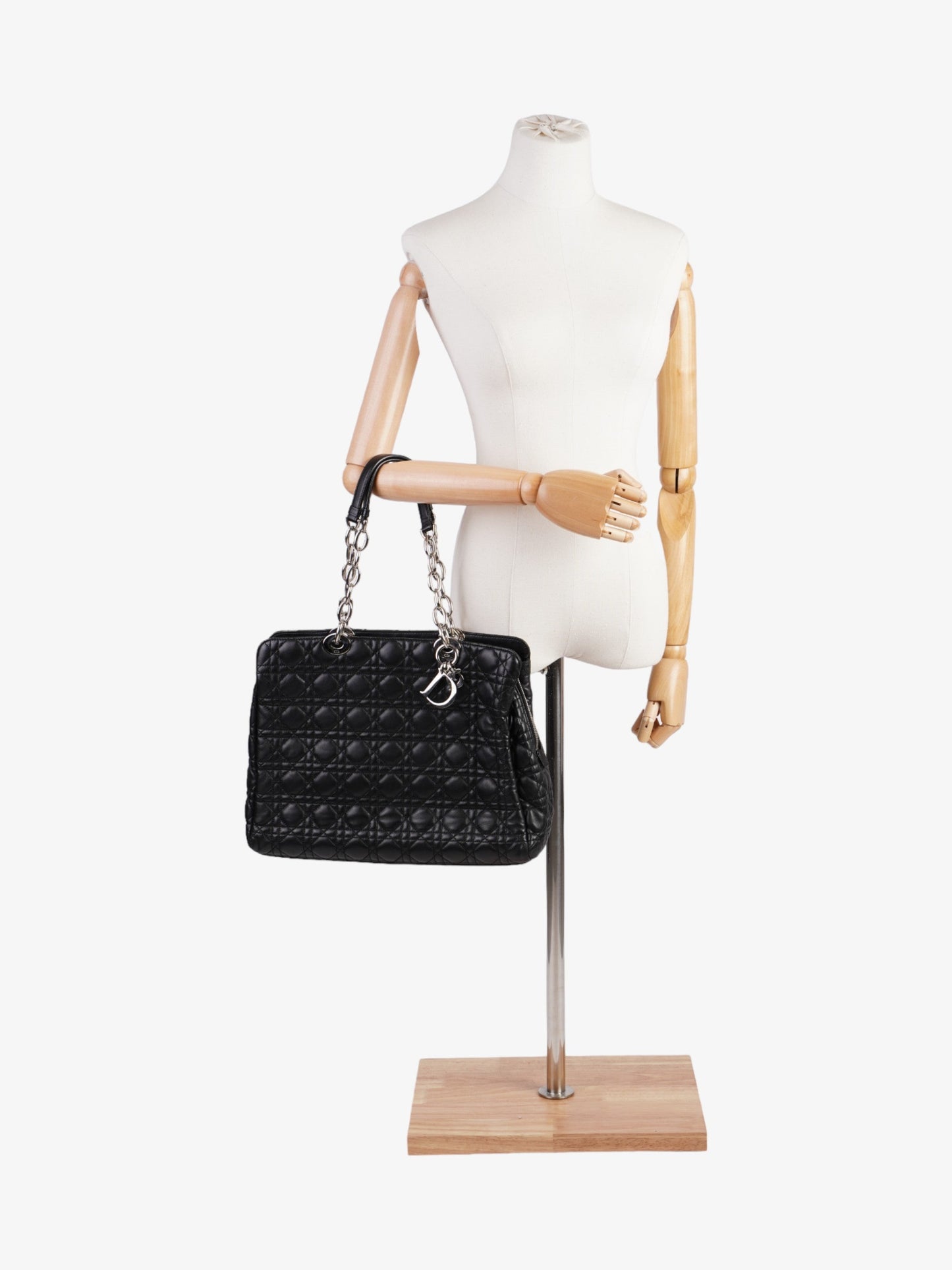 Christian Dior Quilted Tote Black Lambskin Leather Large