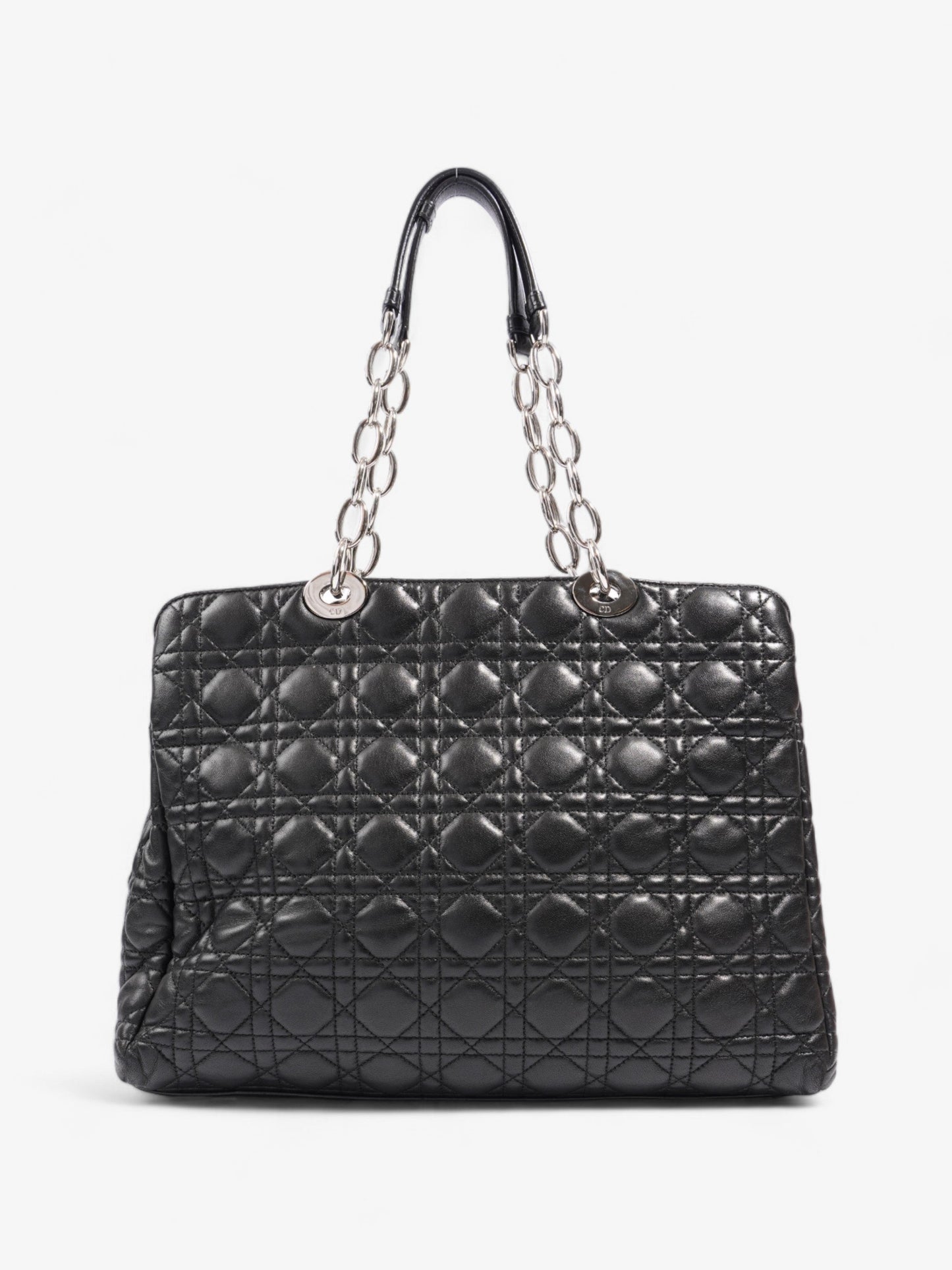 Christian Dior Quilted Tote Black Lambskin Leather Large