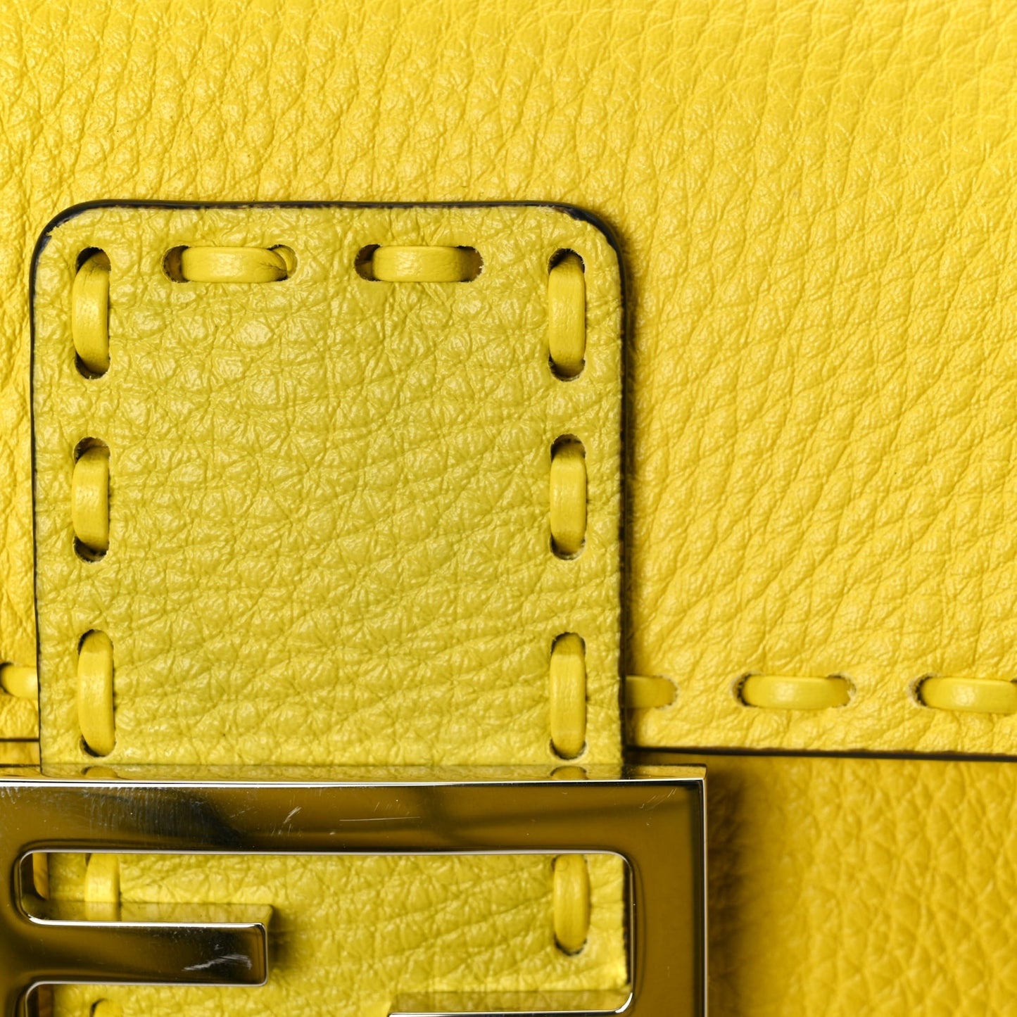 Fendi Cuoio Roma Sellerissima Nappa Sintetica Tape Stitch Mini Baguette Acid Yellow