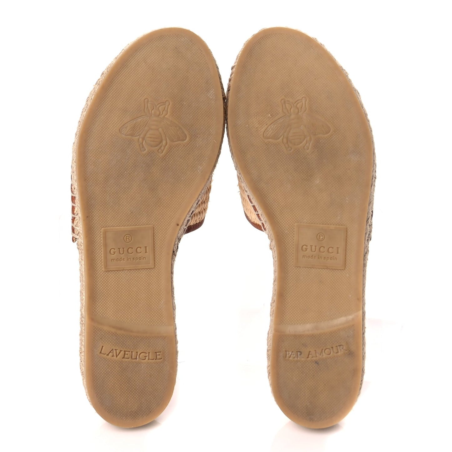 Gucci Raffia Interlocking G Flat Slide Espadrille Sandals 38.5 Harness Brown