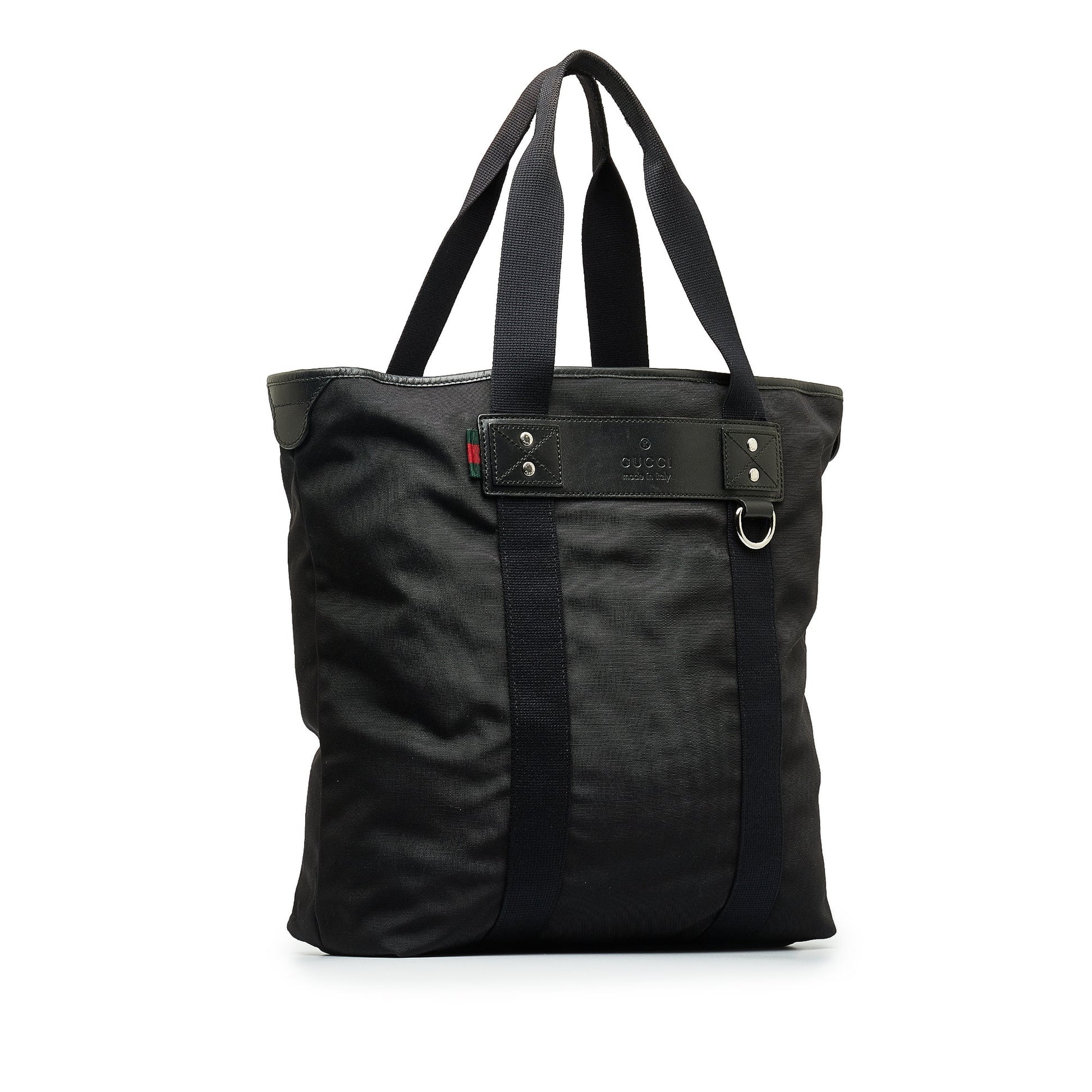 Gucci Web Black Leather Nylon Tote Style 2