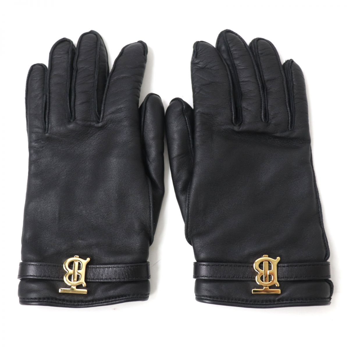 BURBERRY gloves lambskin Black x Gold Women 7.5