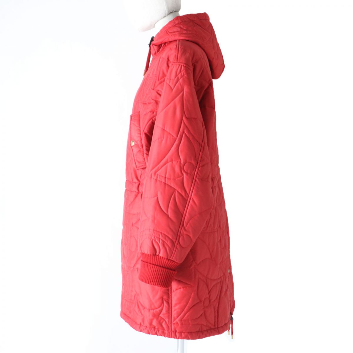LOUIS VUITTON Hoodie Outer: 70% nylon, Outer: 30% polyester, Lining: 100% nylon, Filling: 100% polyester, Rib part: 84% wool, 15% nylon, 1% polyurethane, Synthetic leather part: 100% polyester Red Women 36