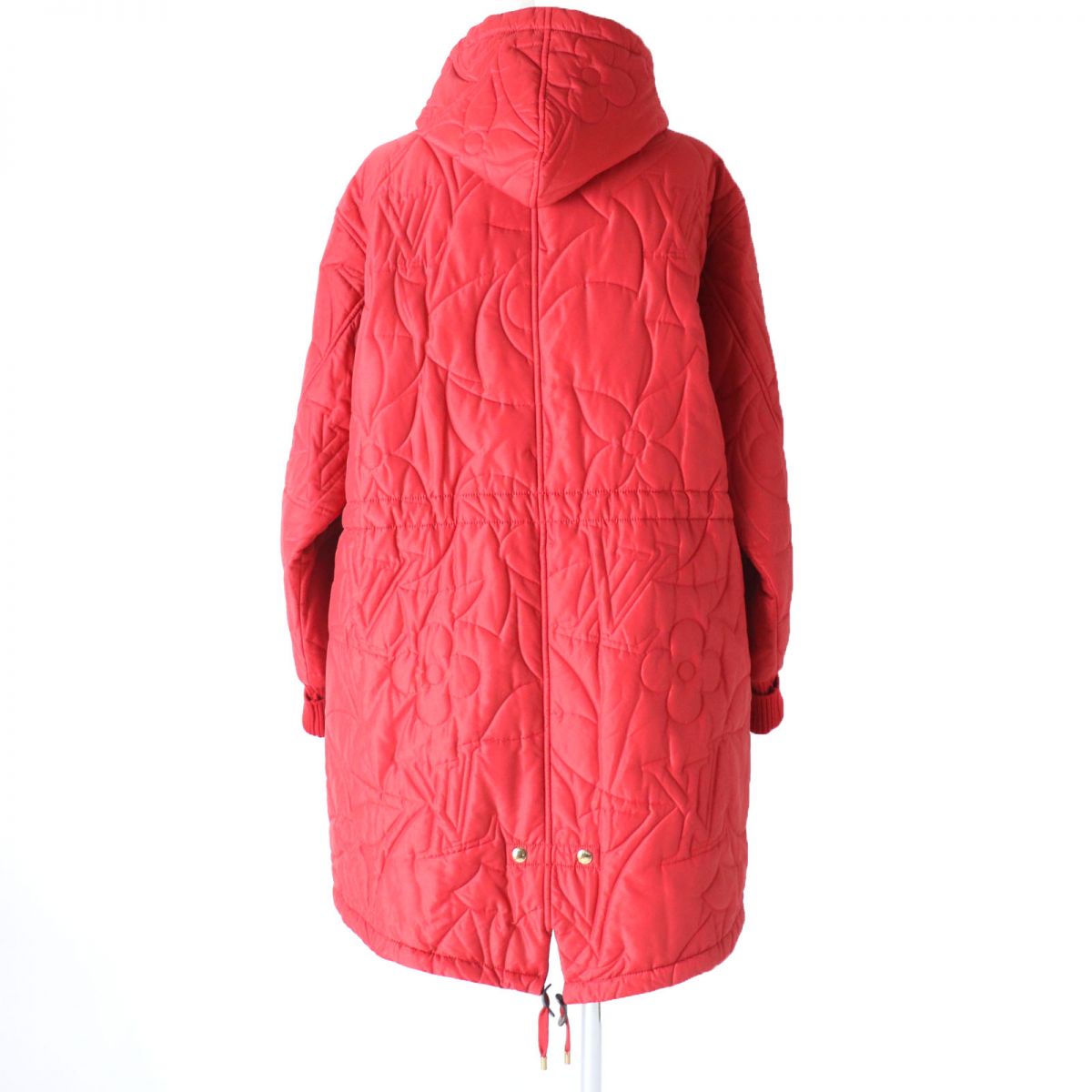 LOUIS VUITTON Hoodie Outer: 70% nylon, Outer: 30% polyester, Lining: 100% nylon, Filling: 100% polyester, Rib part: 84% wool, 15% nylon, 1% polyurethane, Synthetic leather part: 100% polyester Red Women 36