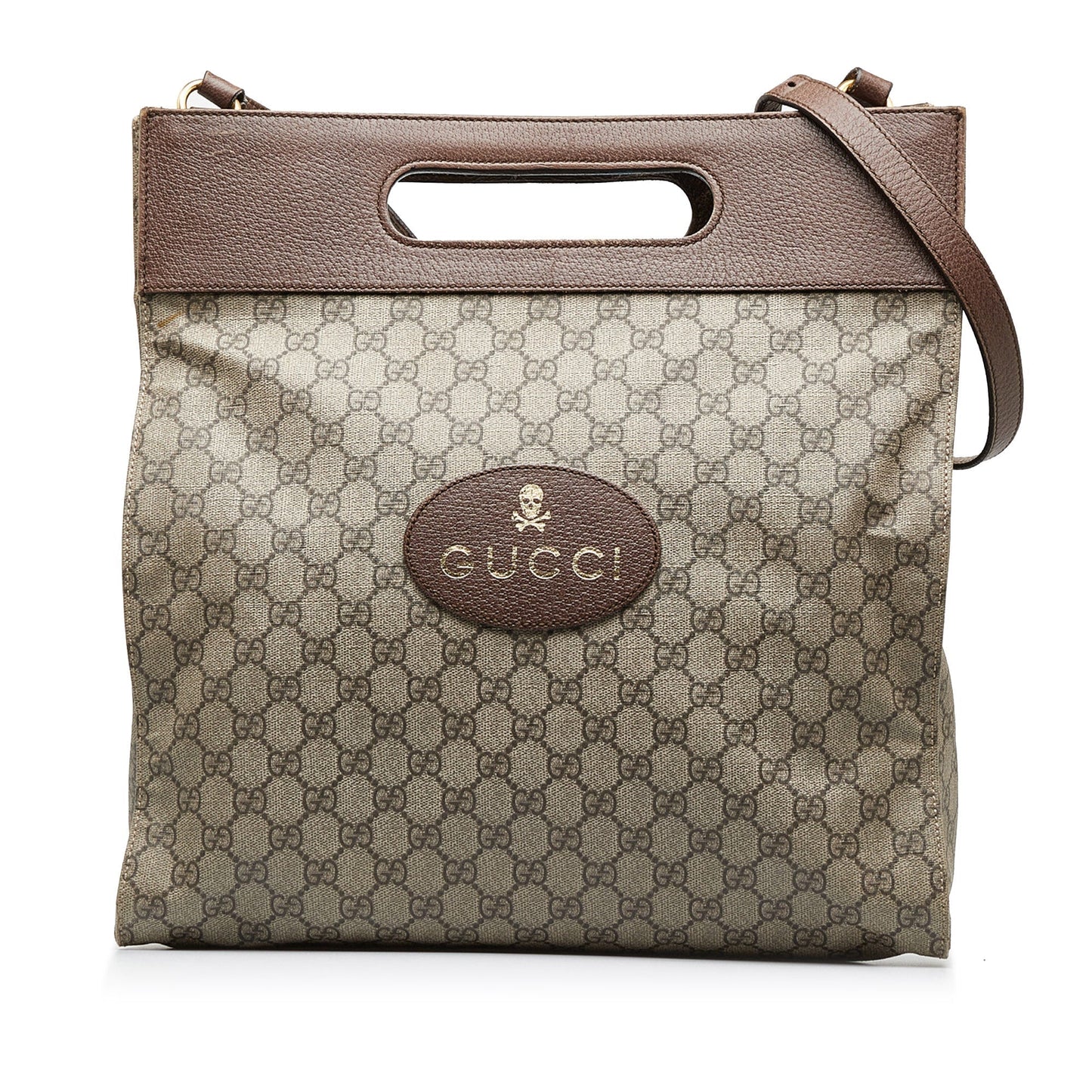 Gucci GG Supreme Brown Leather Canvas Tote Style 3