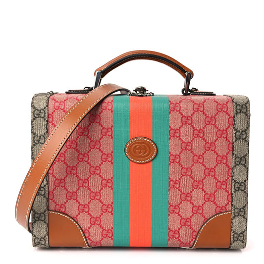 Gucci X DANS LE VERT GG Supreme Monogram Cuoio Web Mini Retro Interlocking G Beauty Case Beige Rosso Ebony Harness Brown