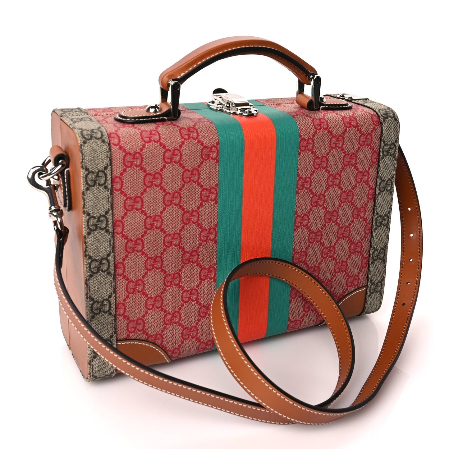 Gucci X DANS LE VERT GG Supreme Monogram Cuoio Web Mini Retro Interlocking G Beauty Case Beige Rosso Ebony Harness Brown