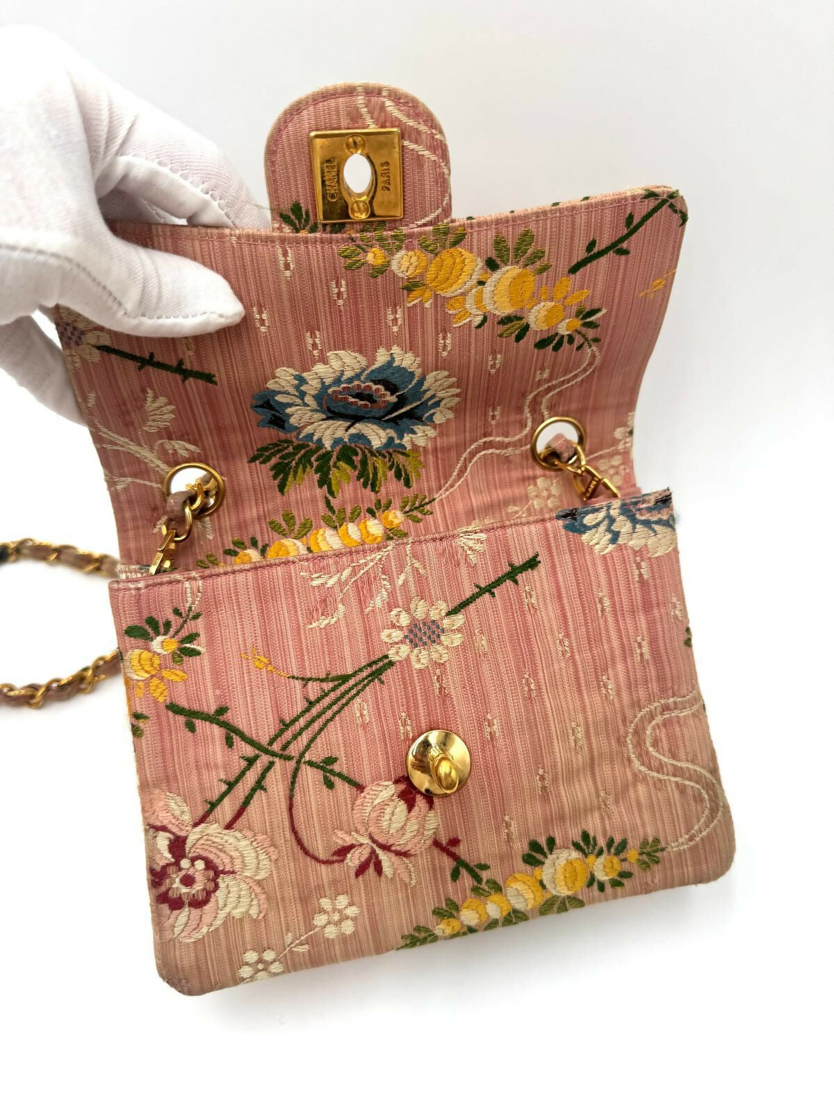 Chanel  Pink Brocade Mini Square