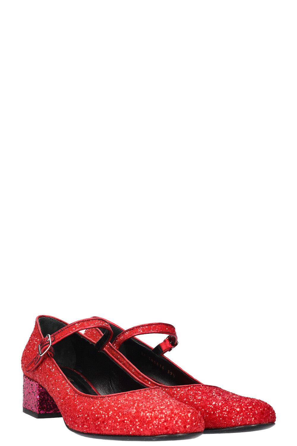 SAINT LAURENT Glitter Mary Janes Red