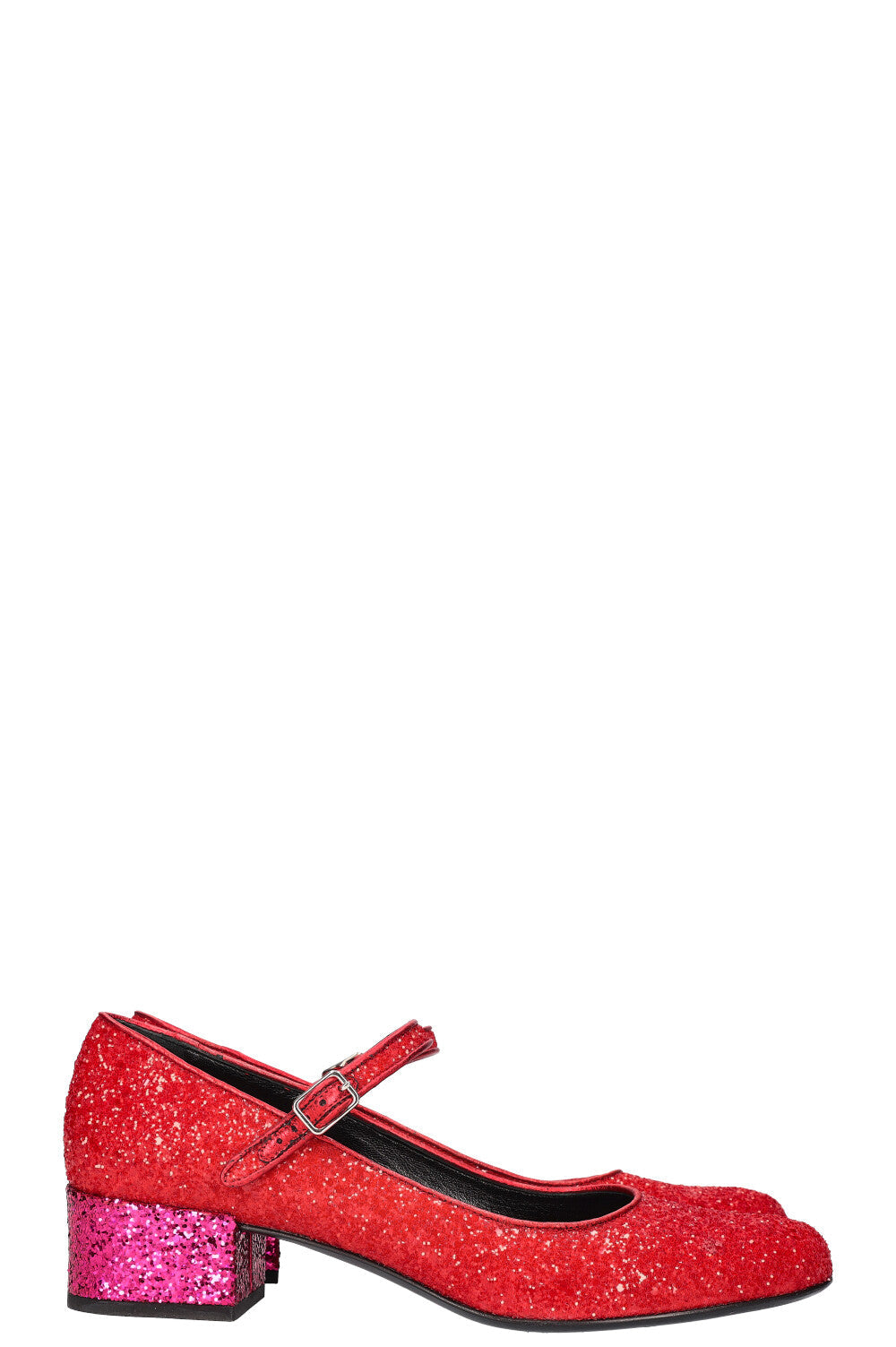 SAINT LAURENT Glitter Mary Janes Red
