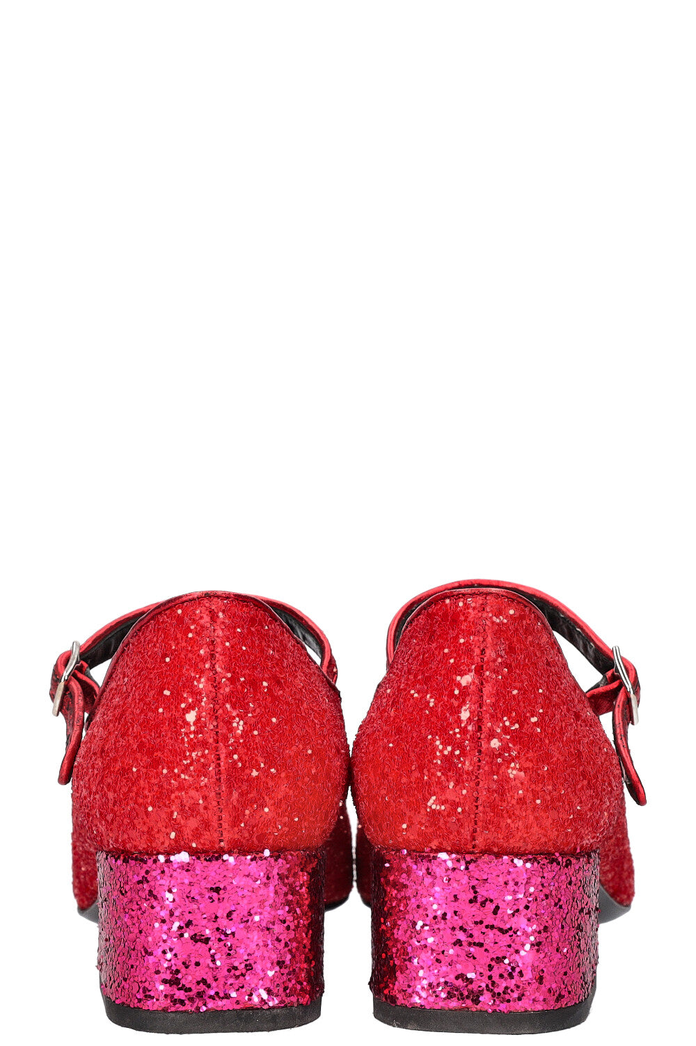 SAINT LAURENT Glitter Mary Janes Red