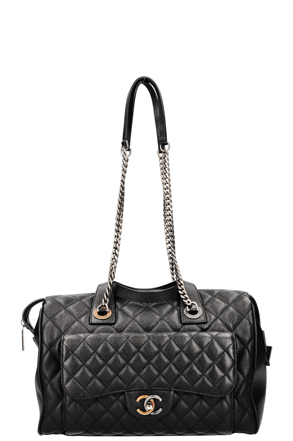 CHANEL Casual Pocket Bowling Bag Quilted Goatskin Black