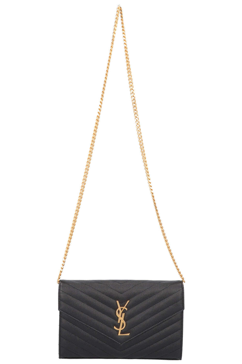 SAINT LAURENT Classic Cassandre Chain Wallet Leather Black