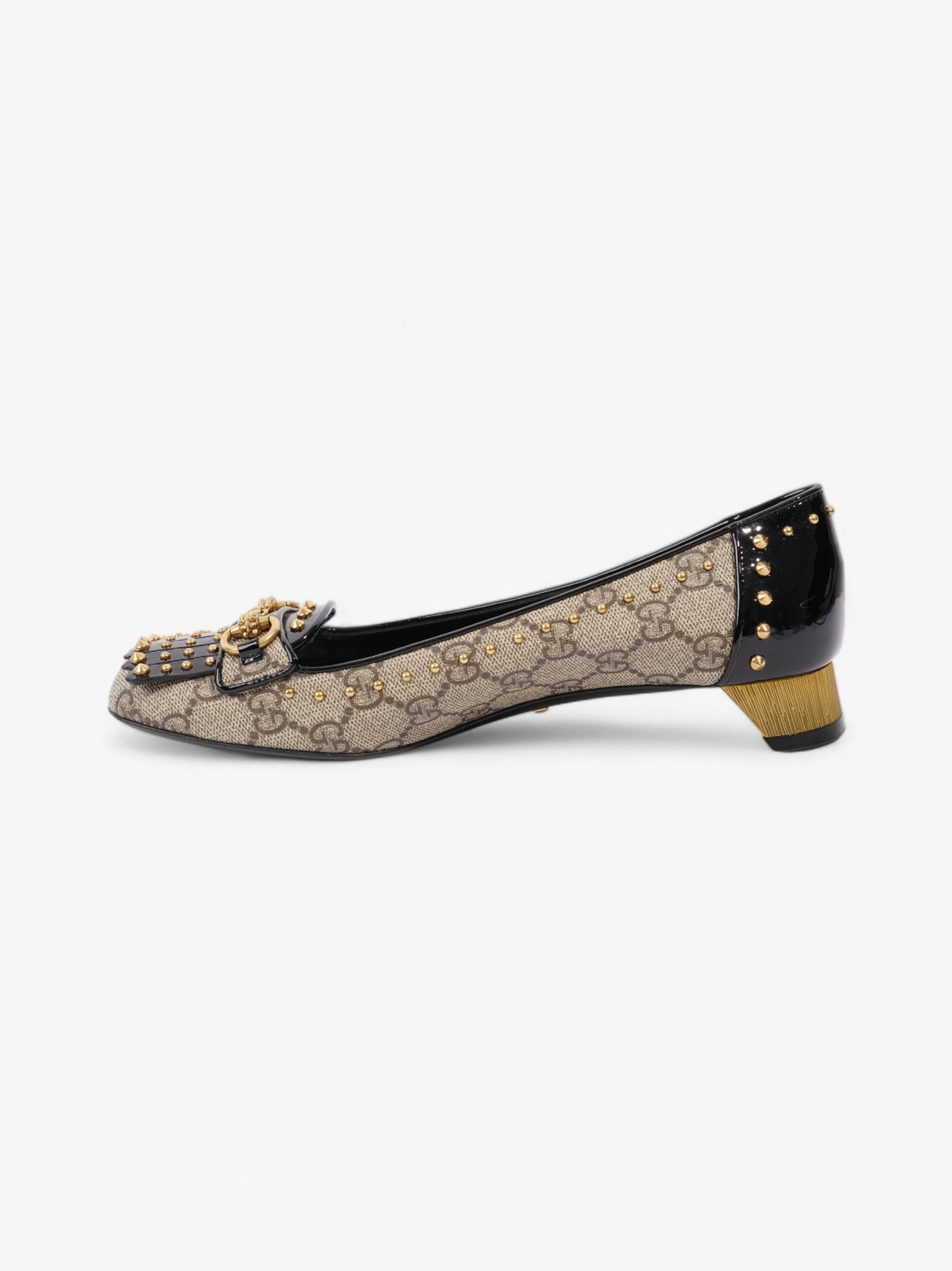 Gucci Horsebit Platform Pump 25 Beige  / Black / Gold Coated Canvas EU 37.5 UK 4.5