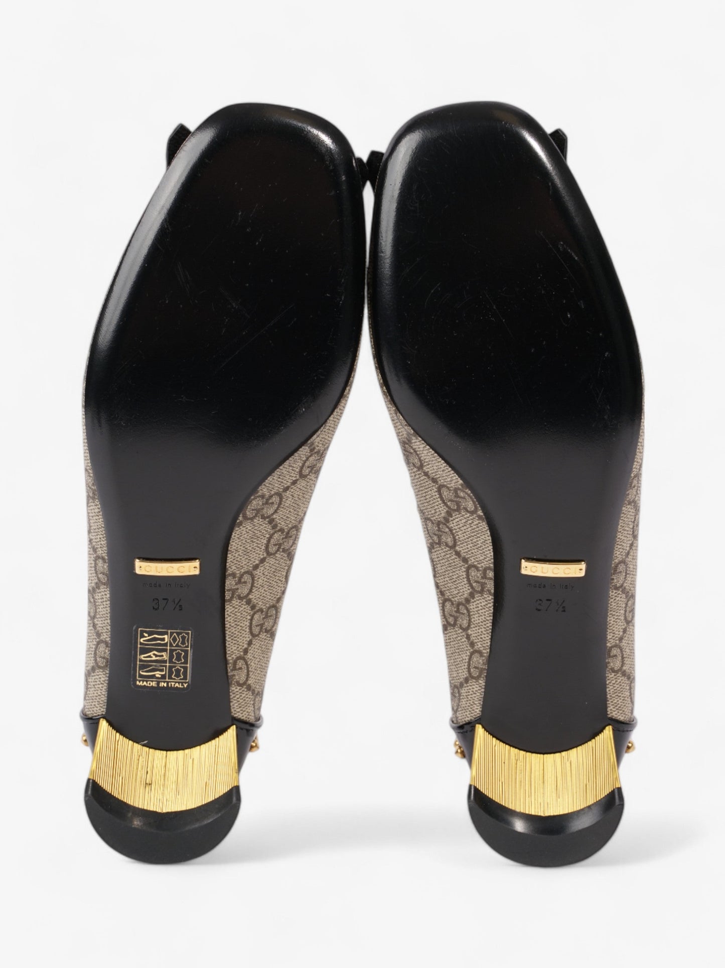 Gucci Horsebit Platform Pump 25 Beige  / Black / Gold Coated Canvas EU 37.5 UK 4.5