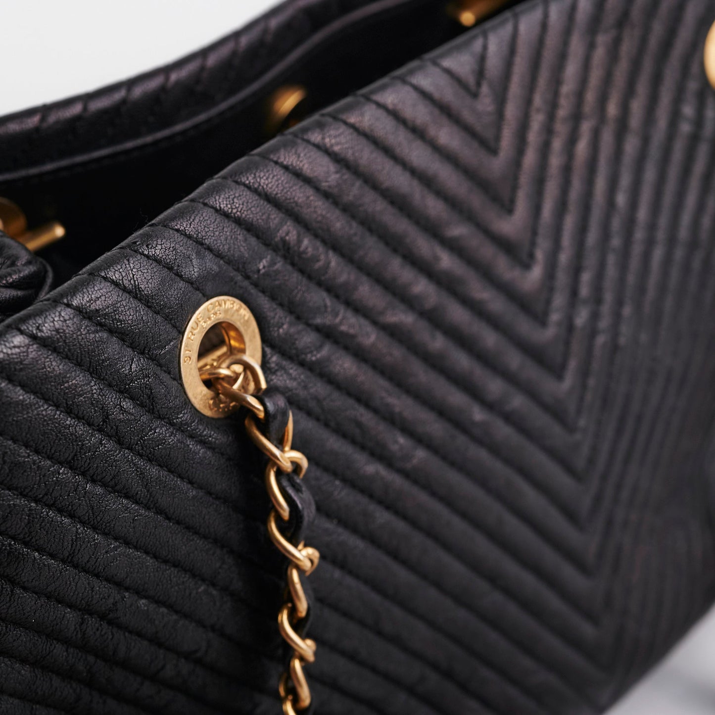 Chanel Surpique Chevron Tote Black
