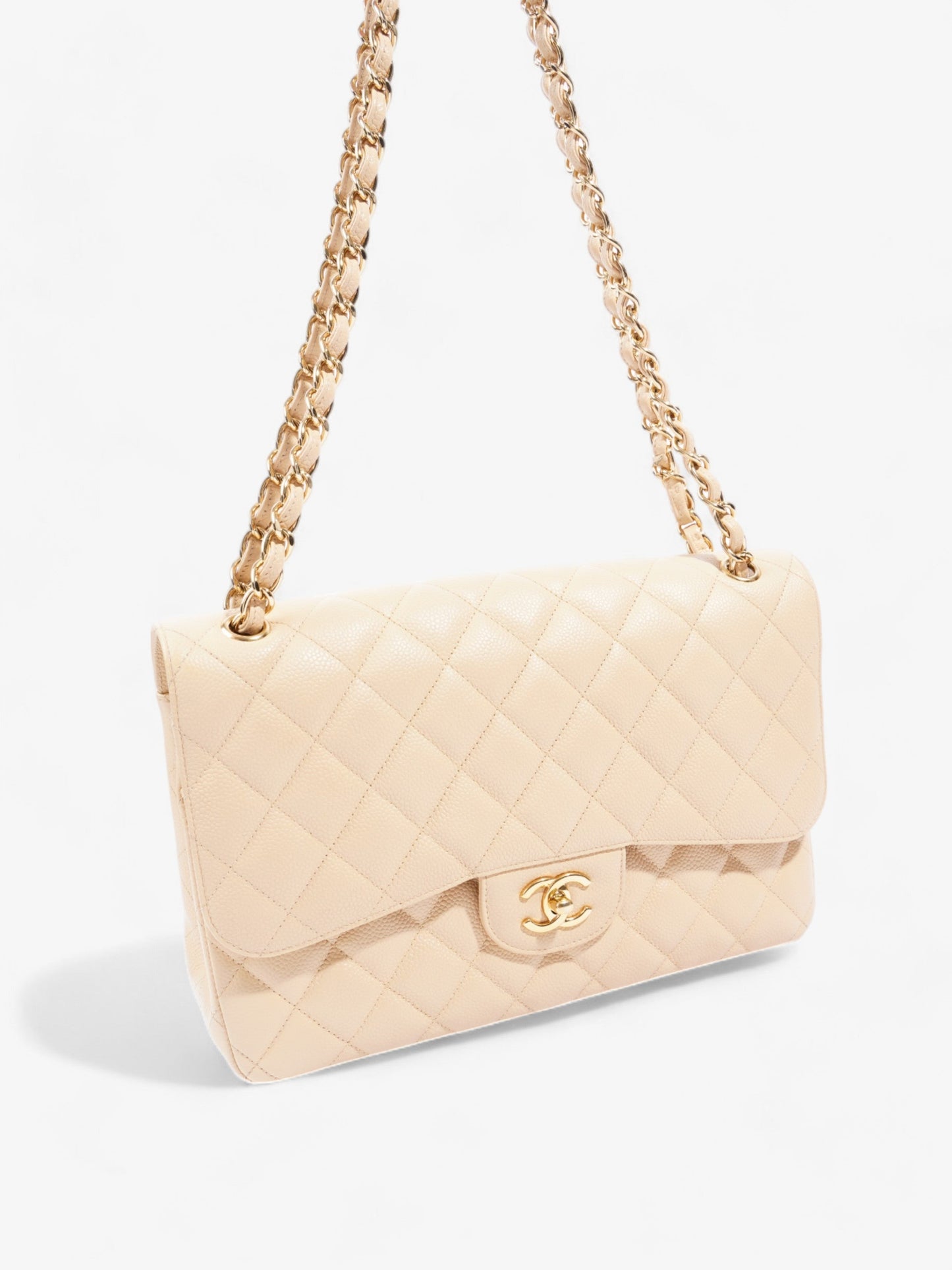 Chanel Classic Flap Beige Caviar Leather Jumbo