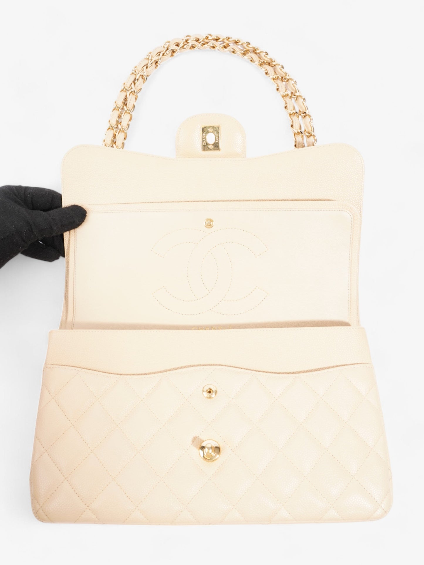 Chanel Classic Flap Beige Caviar Leather Jumbo