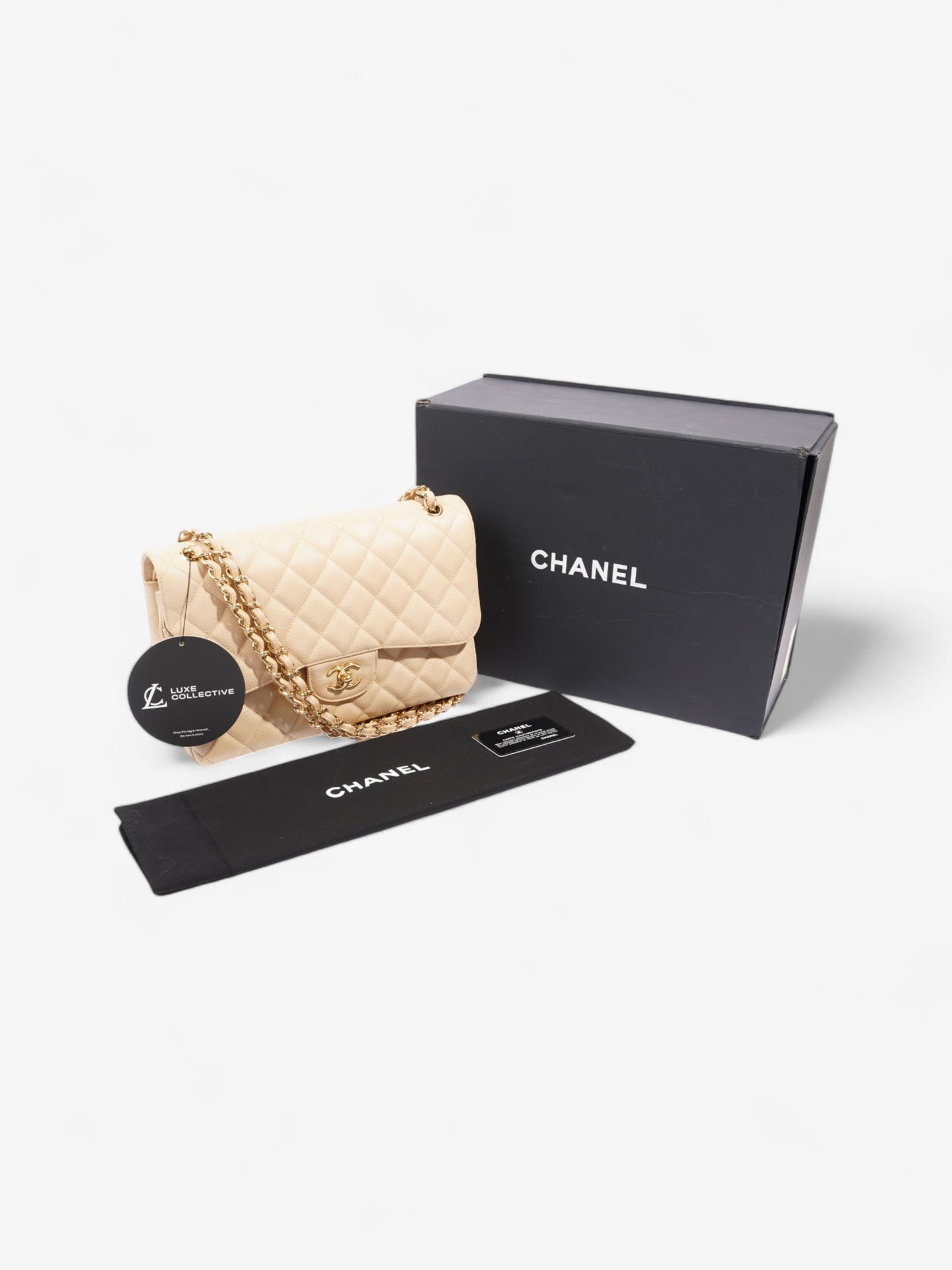 Chanel Classic Flap Beige Caviar Leather Jumbo