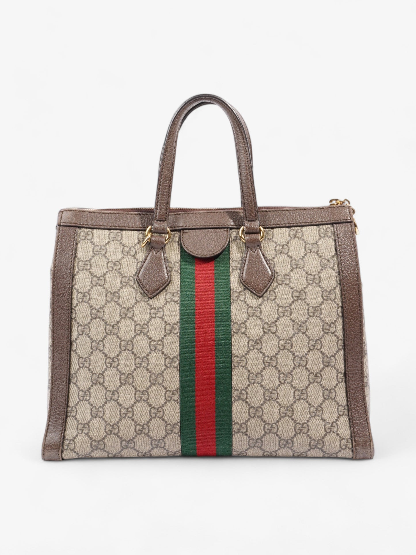 Gucci Ophidia GG Beige And Ebony GG Supreme / Brown / Gucci Stripe Coated Canvas Medium