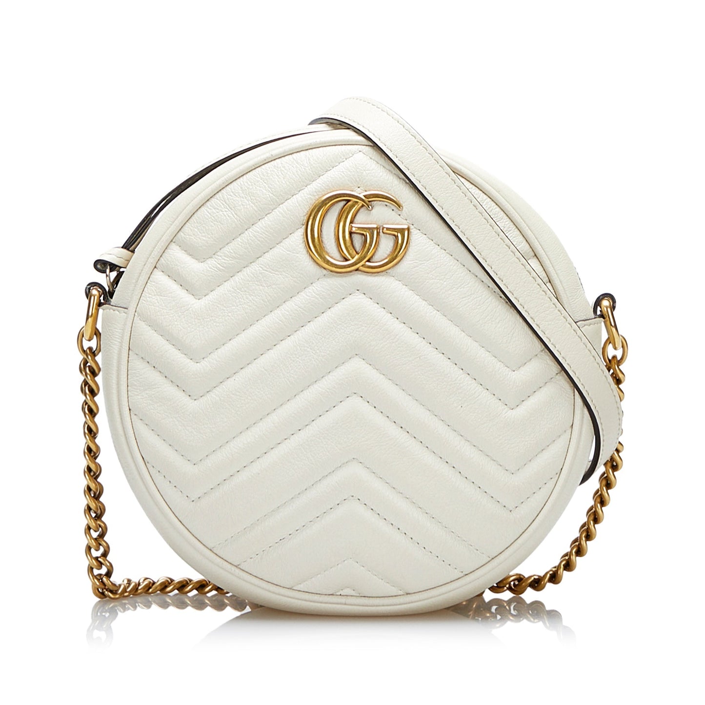 Gucci GG Marmont White Quilted Chain Crossbody