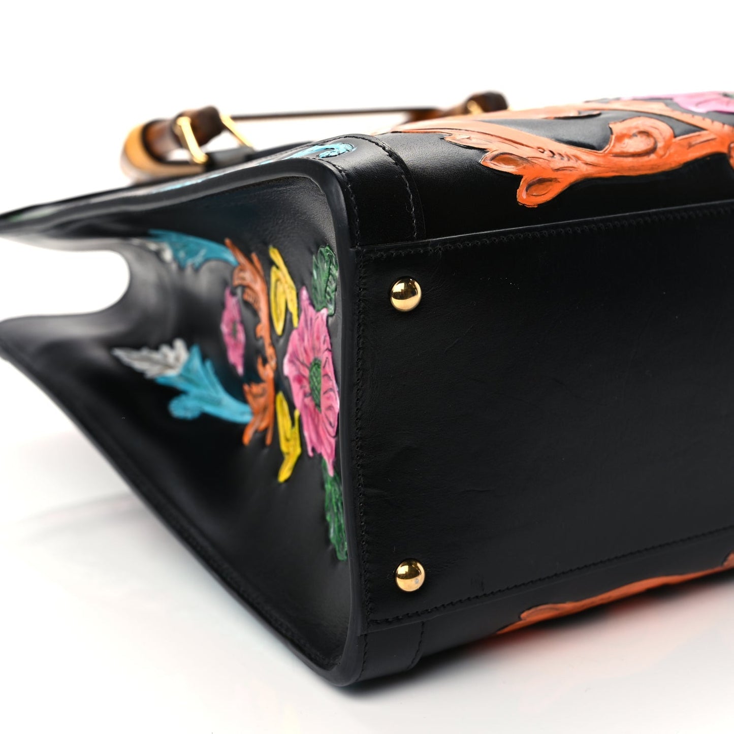 Gucci Calfskin Floral Embossed Diana Tote Bag Black Multicolor