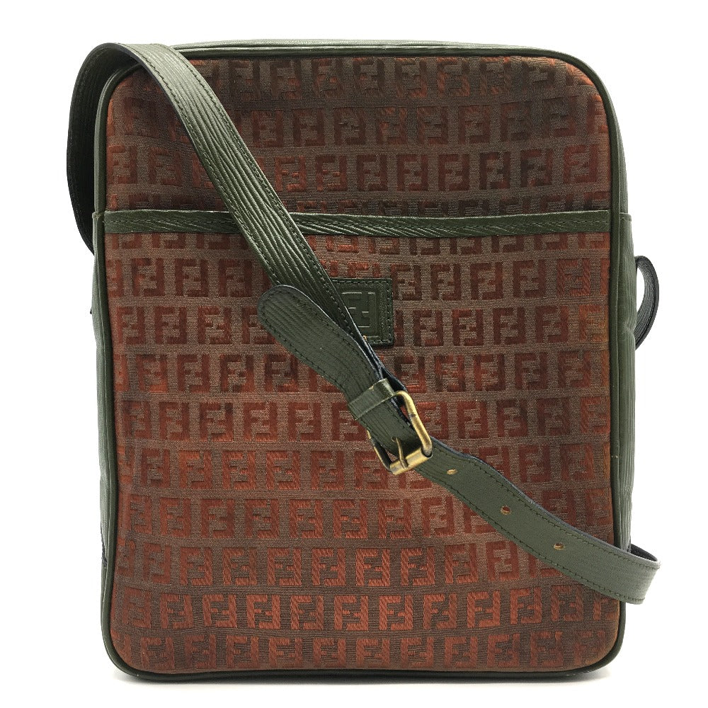 FENDI Shoulder Bag PVC / Leather Khaki x Brown type Zucchino ZuccaPattern logoPattern pochette Vintage old Women