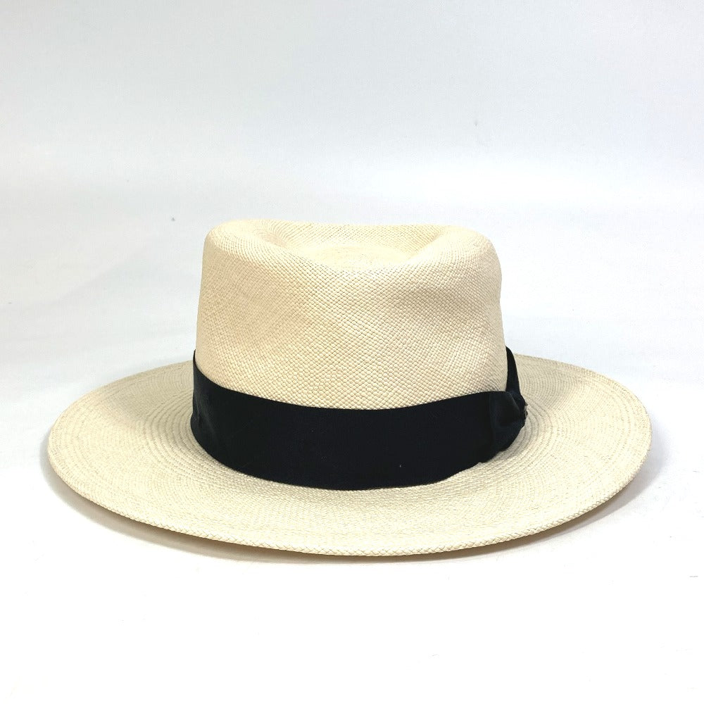 CHANEL hat straw beige CC COCO Mark Grosgrain Ribbon 19V Women M