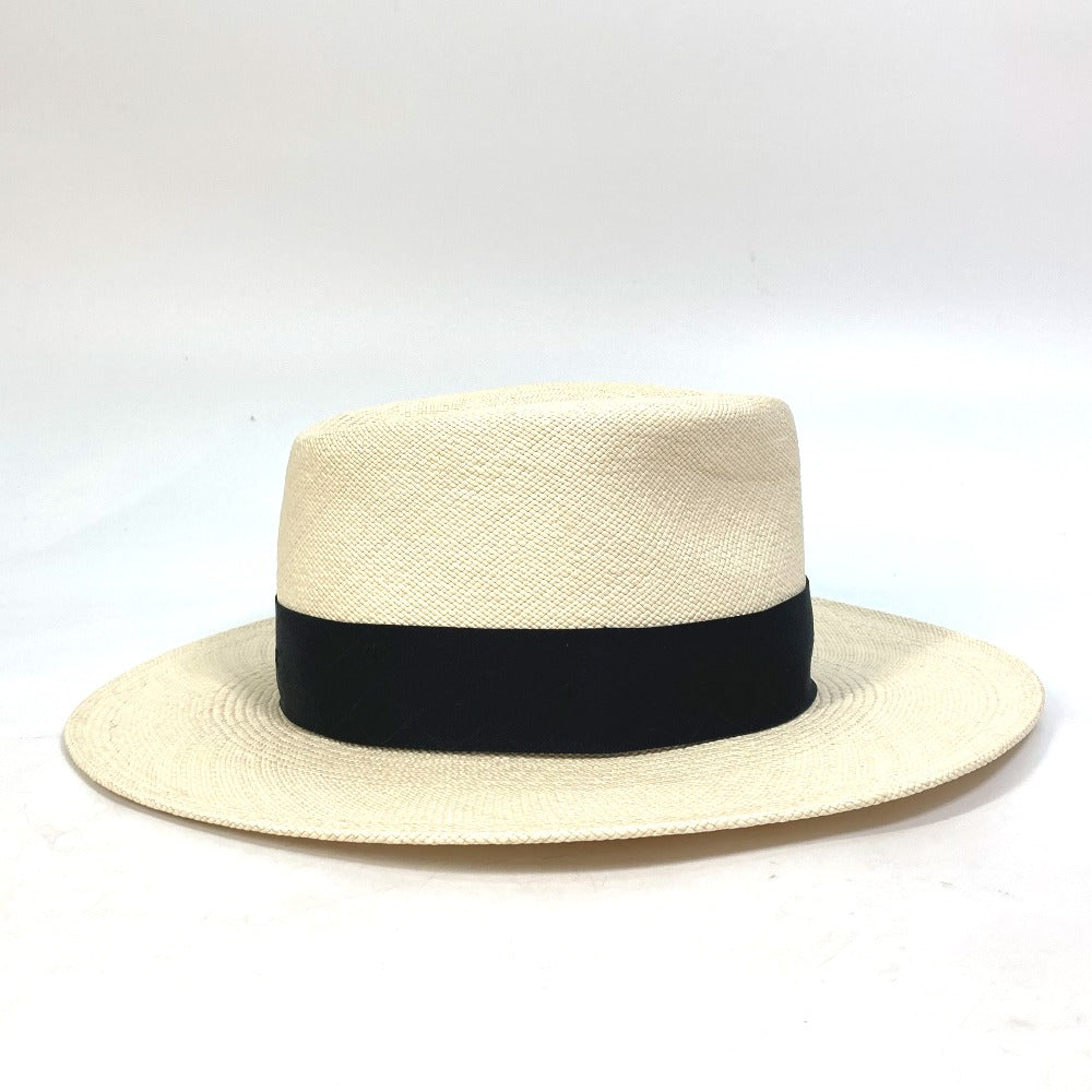 CHANEL hat straw beige CC COCO Mark Grosgrain Ribbon 19V Women M