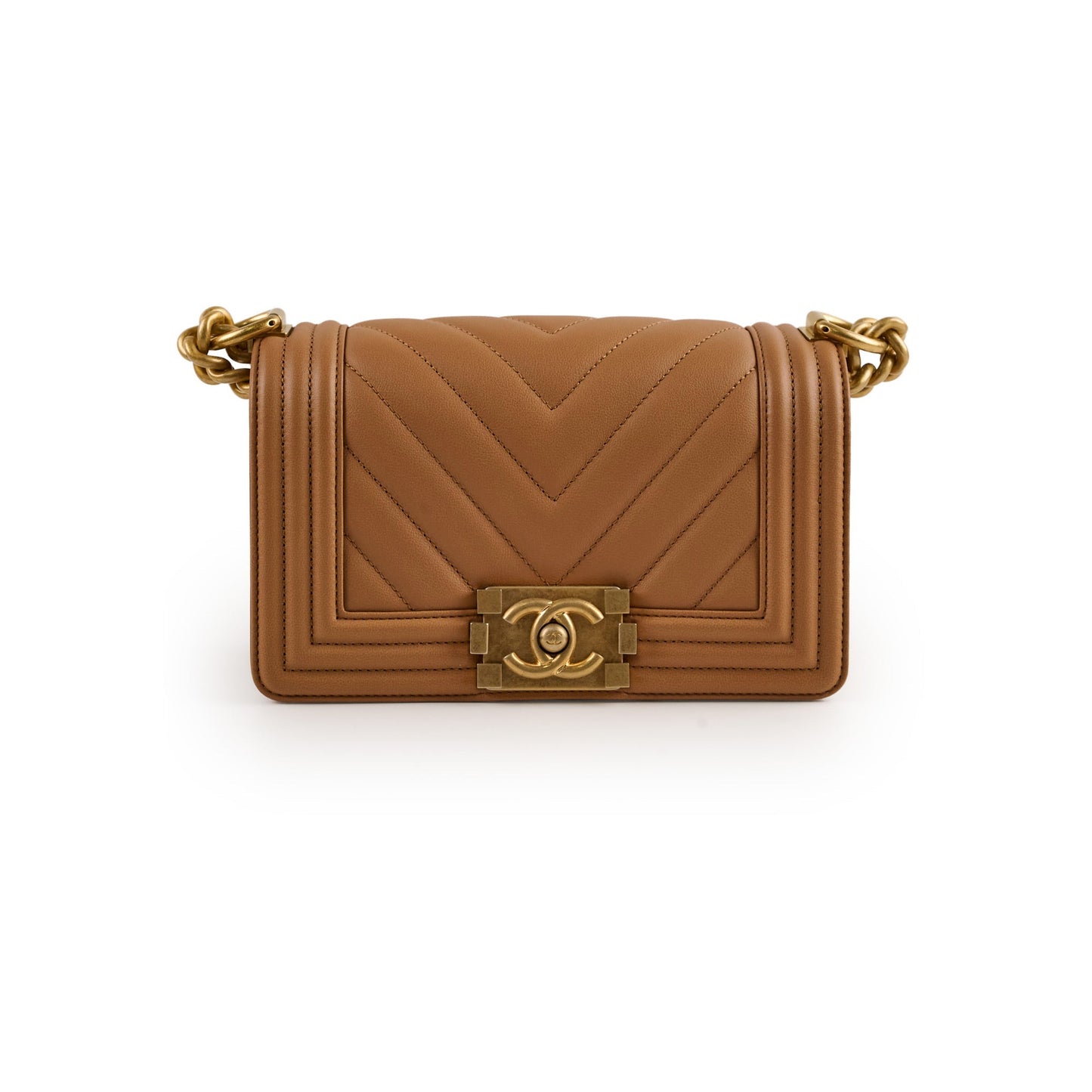 Chanel Small Chevron Boy Dark Beige 28 Series