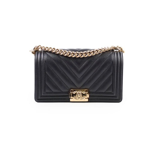 Chanel Boy Old Medium Chevron Caviar Black