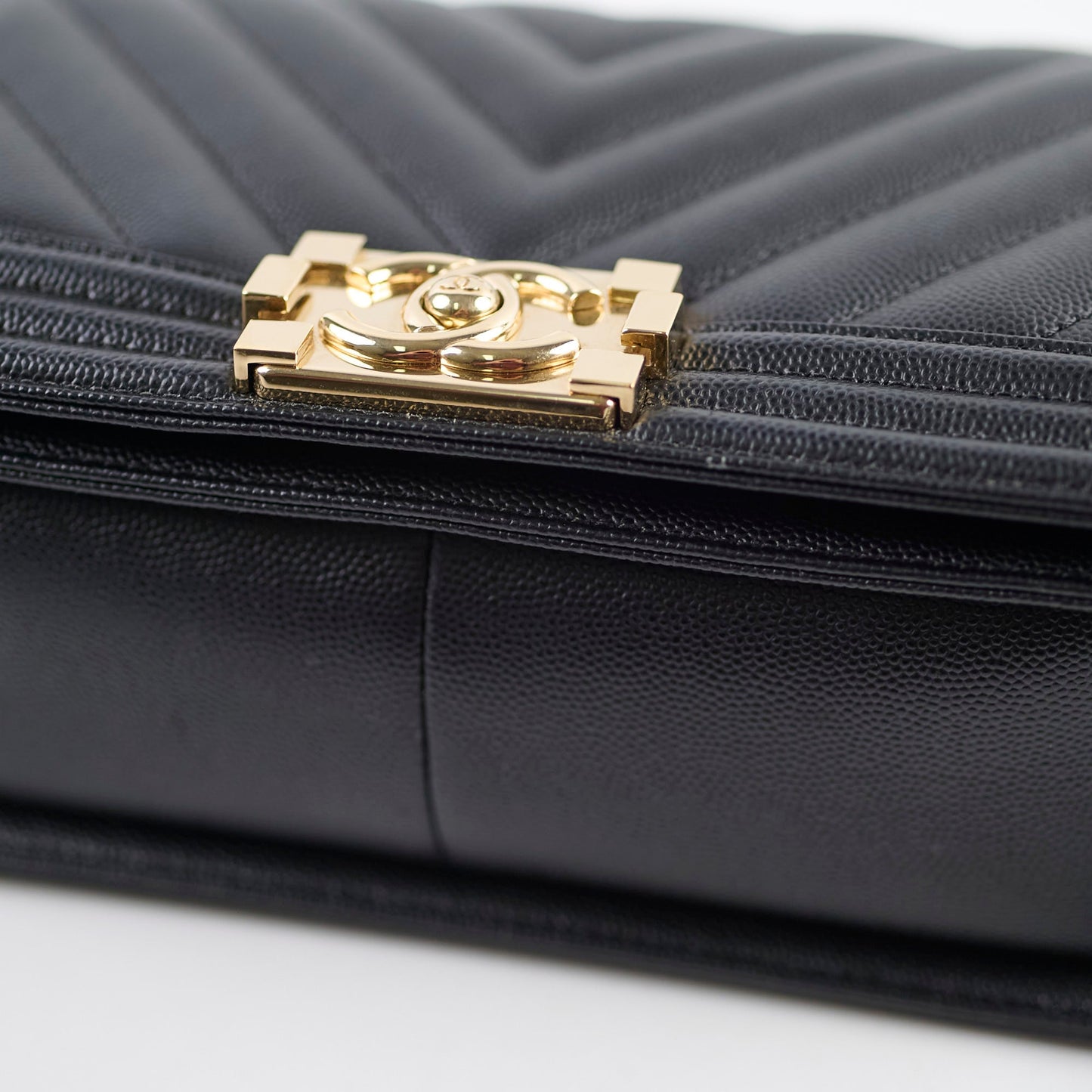 Chanel Boy Old Medium Chevron Caviar Black