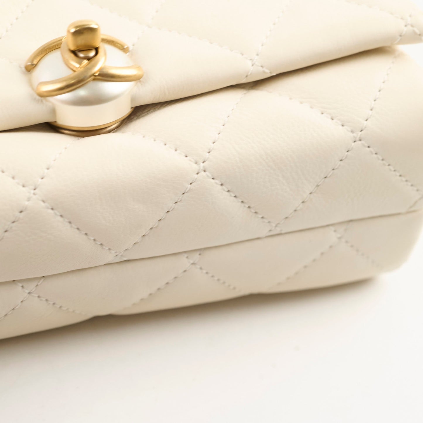 Chanel Calfskin Accordion Pearl Flap Bag White 28 Series