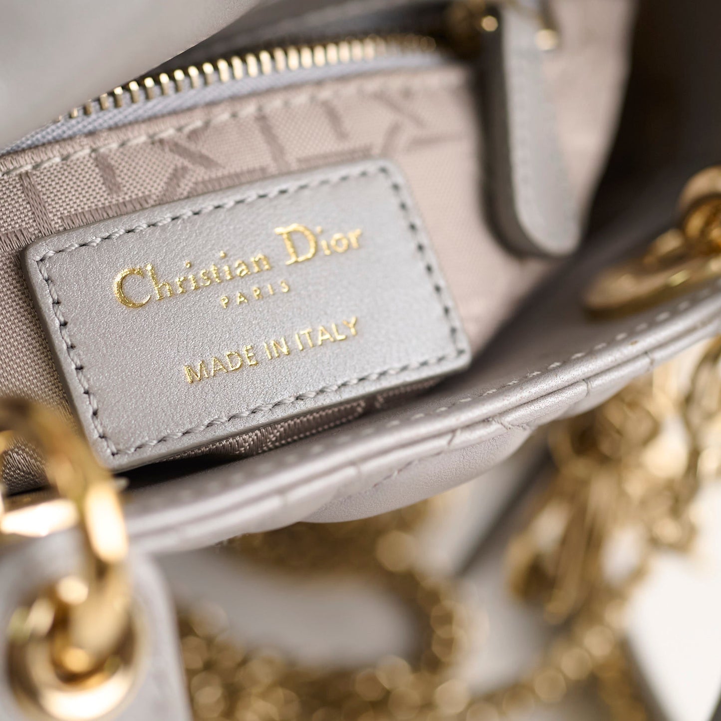 Christian Dior Lady Dior Mini Lambskin Grey Metallic