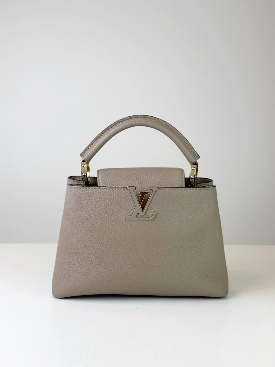 LOUIS VUITTON CAPUCINES BB TAURILLON LEATHER CUIR BEIGE TOP HANDLE BAG WITH STRAP
