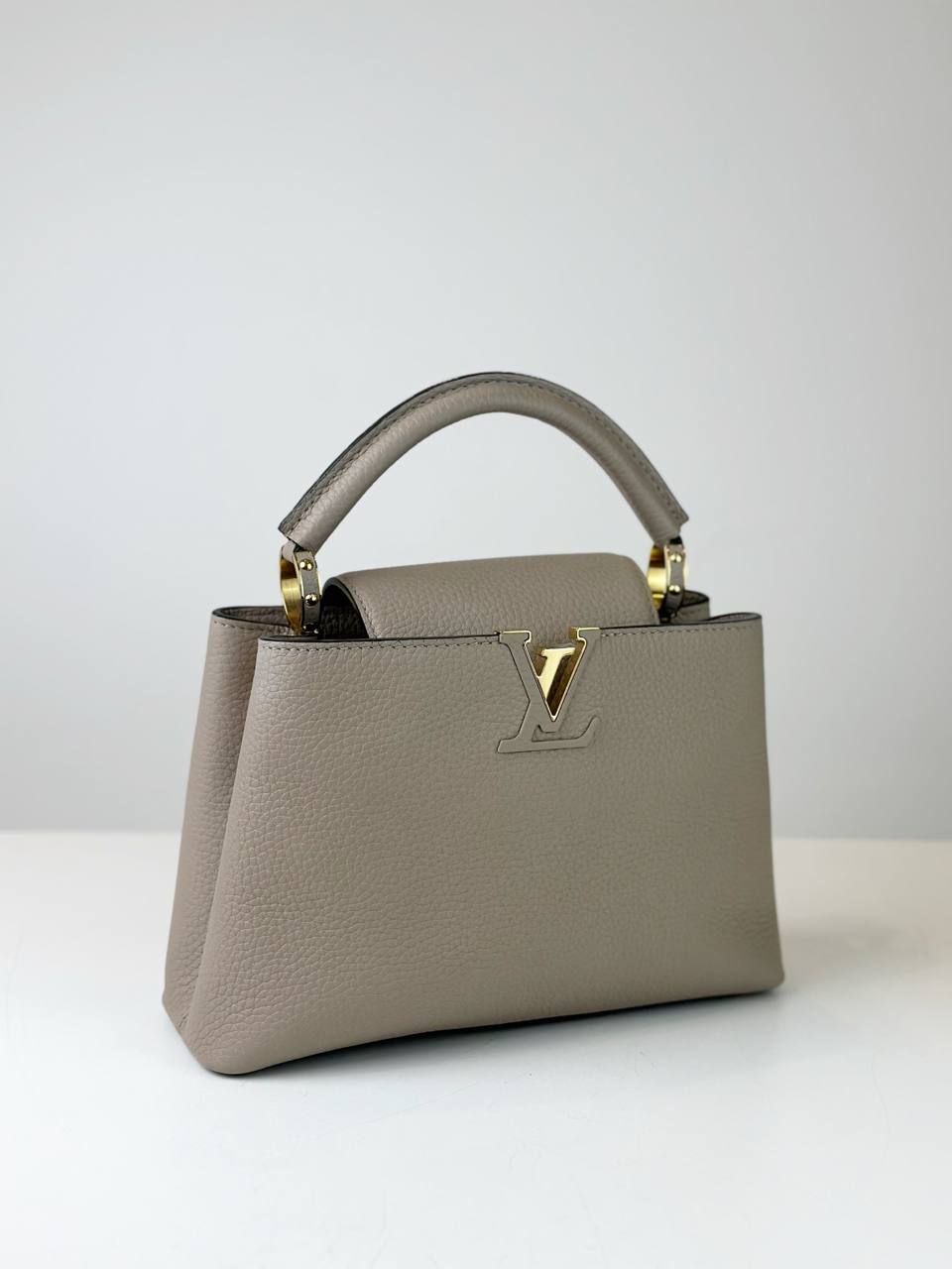 LOUIS VUITTON CAPUCINES BB TAURILLON LEATHER CUIR BEIGE TOP HANDLE BAG WITH STRAP