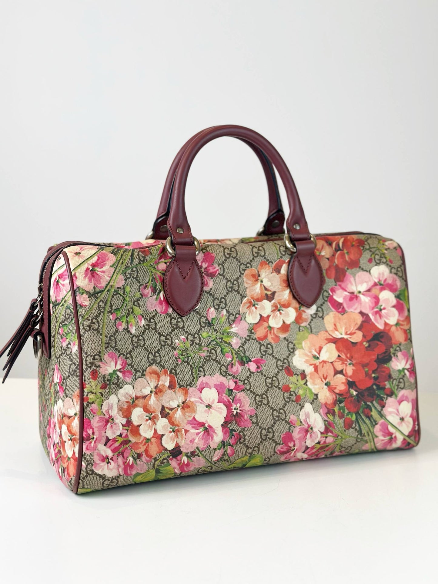 GUCCI GG MEDIUM BLOOMS FLORAL PINK BOSTON BAG